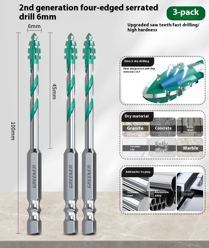 Four-blade Serrated Eccentric Bit Tile Concrete Punching Special