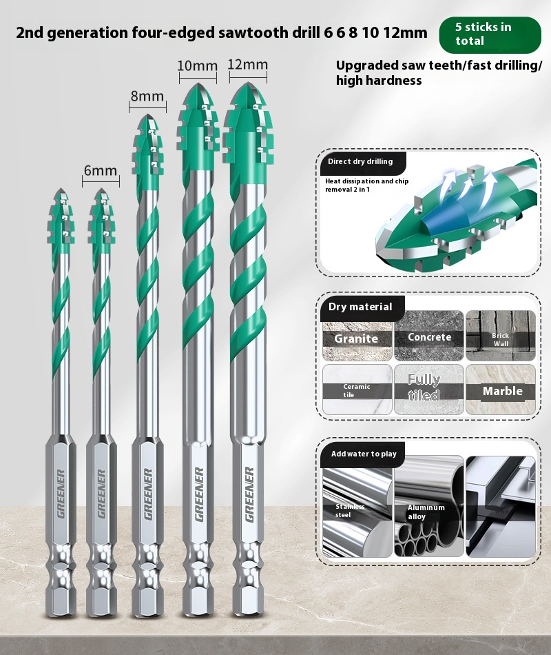 Four-blade Serrated Eccentric Bit Tile Concrete Punching Special