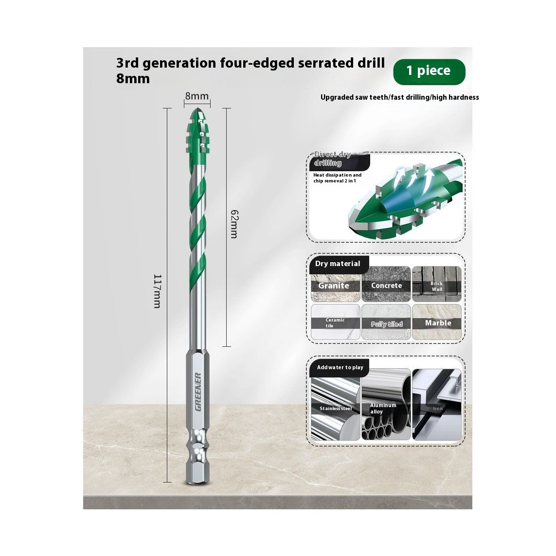 Four-blade Serrated Eccentric Bit Tile Concrete Punching Special