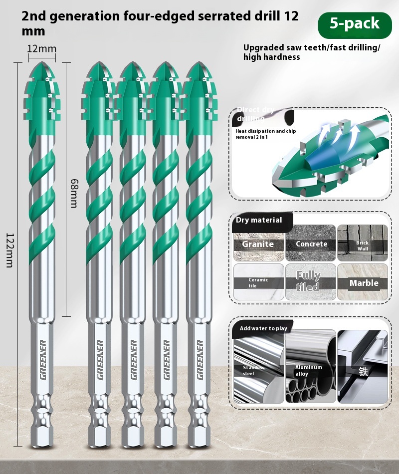 Four-blade Serrated Eccentric Bit Tile Concrete Punching Special