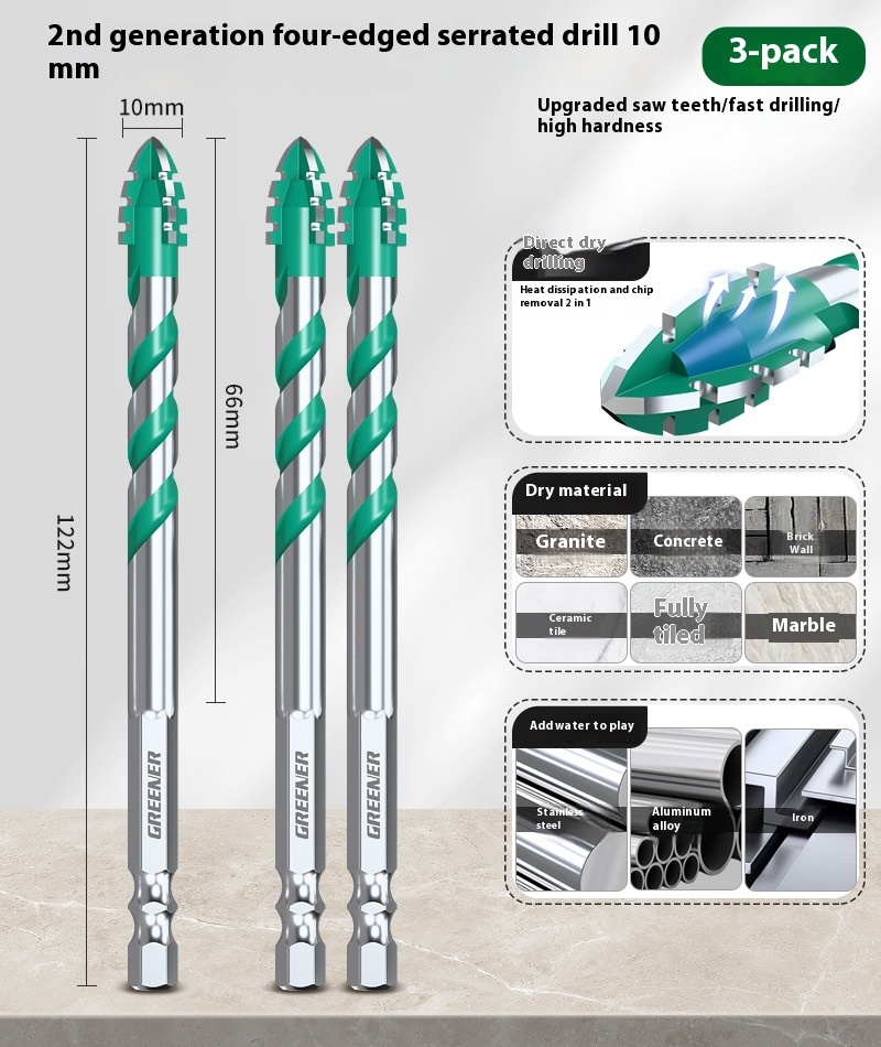 Four-blade Serrated Eccentric Bit Tile Concrete Punching Special
