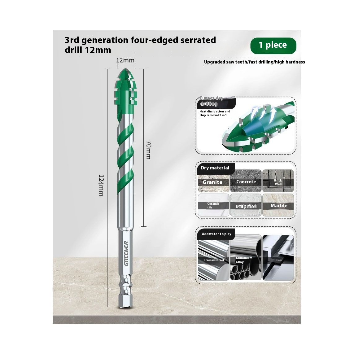 Four-blade Serrated Eccentric Bit Tile Concrete Punching Special