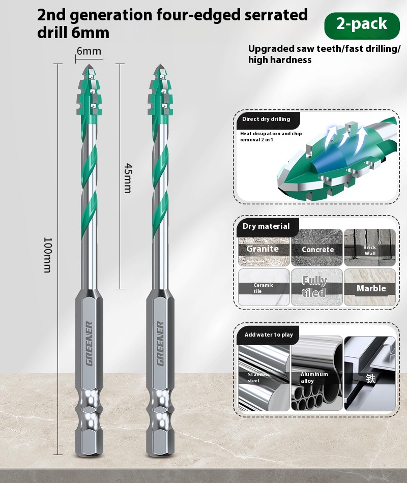 Four-blade Serrated Eccentric Bit Tile Concrete Punching Special