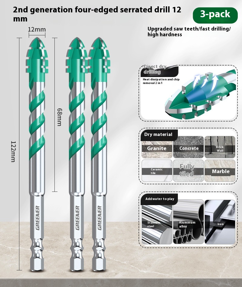 Four-blade Serrated Eccentric Bit Tile Concrete Punching Special