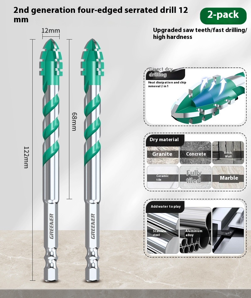 Four-blade Serrated Eccentric Bit Tile Concrete Punching Special