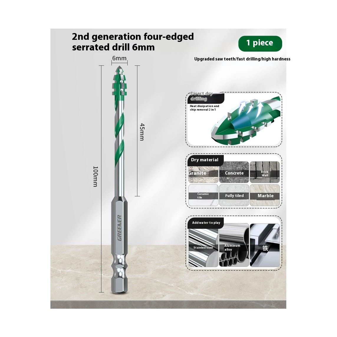 Four-blade Serrated Eccentric Bit Tile Concrete Punching Special