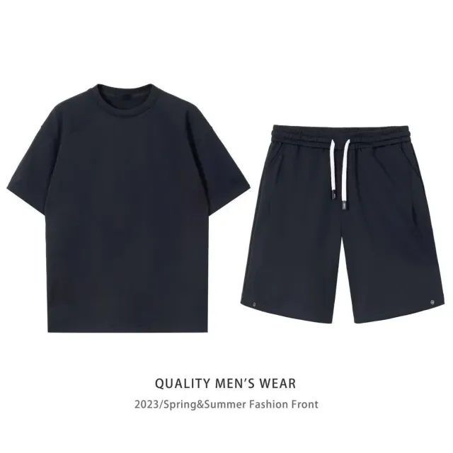Simple Loose Couple Style Short sleeved Shorts Two piece Suit Black - Shop at LoveMi