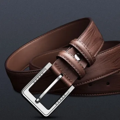 Men's Pin Buckle Leather Belt Leaf Pattern Three Colors