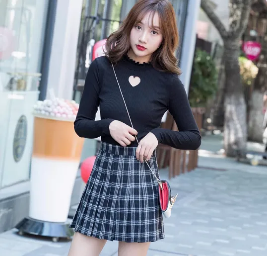 Long Sleeve Bottoming Shirt Women's Hollow Embroidered Top Black - Shop at LoveMi