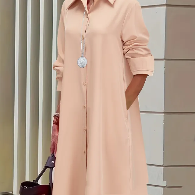 Temperament 3d Printed Shirt Collar Long Sleeve Mid length Dress A9S2Ksc3345U - Shop at LoveMi