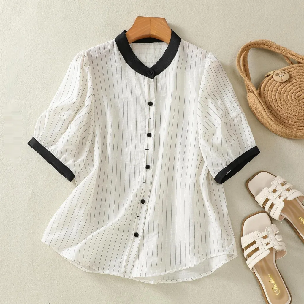 Summer Loose Youthful-looking Chic Puff Sleeve Small Shirt Top - White