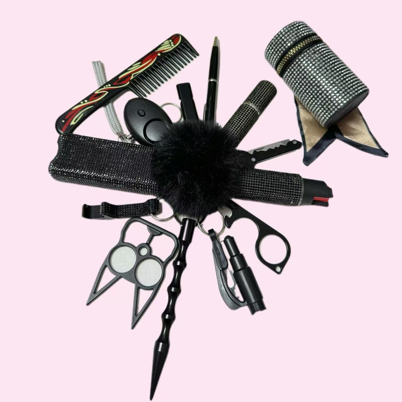 Ladys Home Black Defense Keychain Set