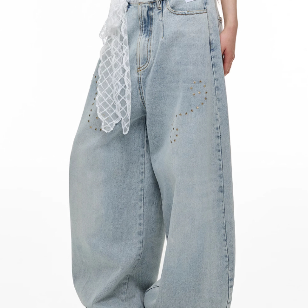 Jeans, Female Heavy Worker, Hot Stamping, Father, Doing Old