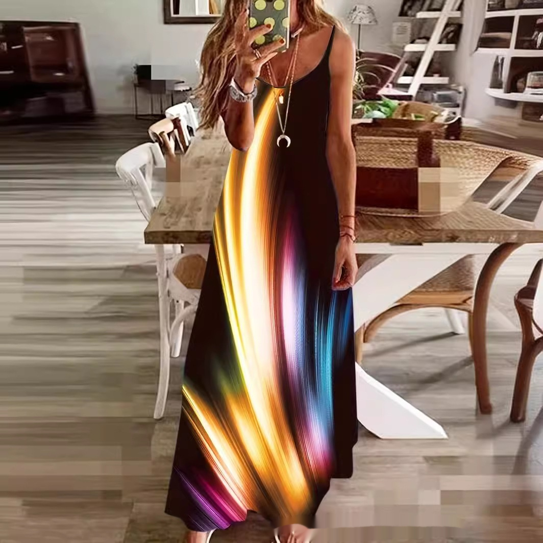 Elegant Geometric V-neck Strap Dress