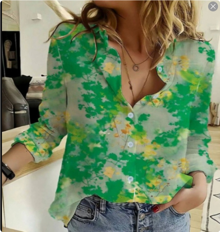 Fashion Long-sleeved Lapel Digital Printed Shirt