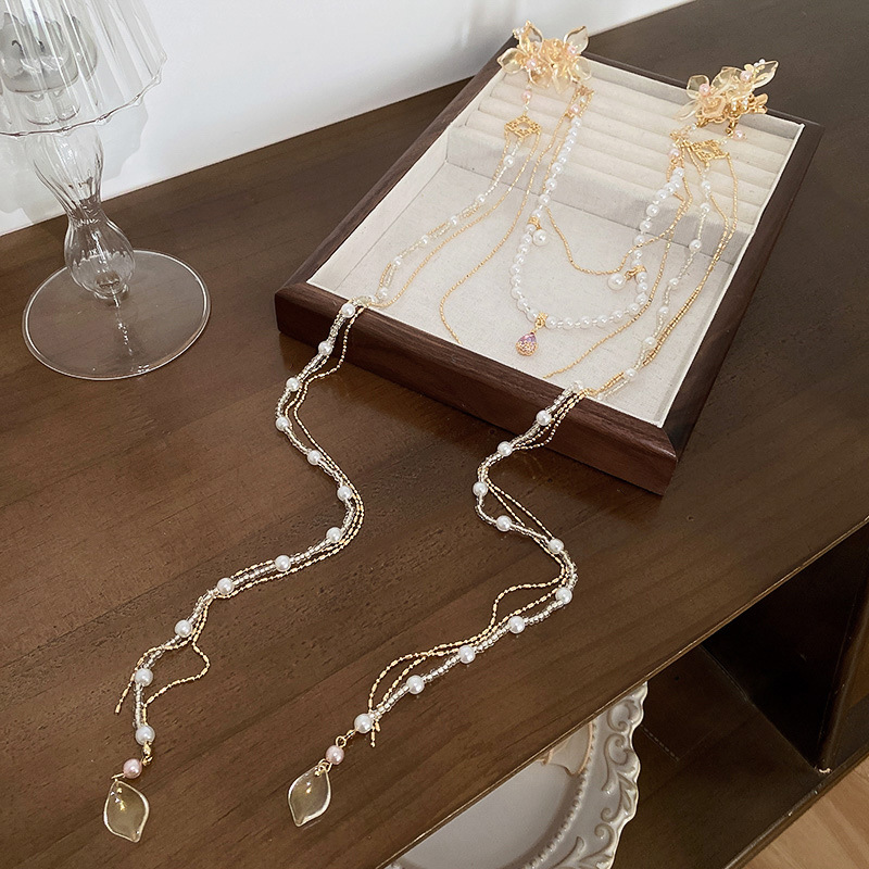 Women's Pearl Diamond Flower Long Tassel Hairpin