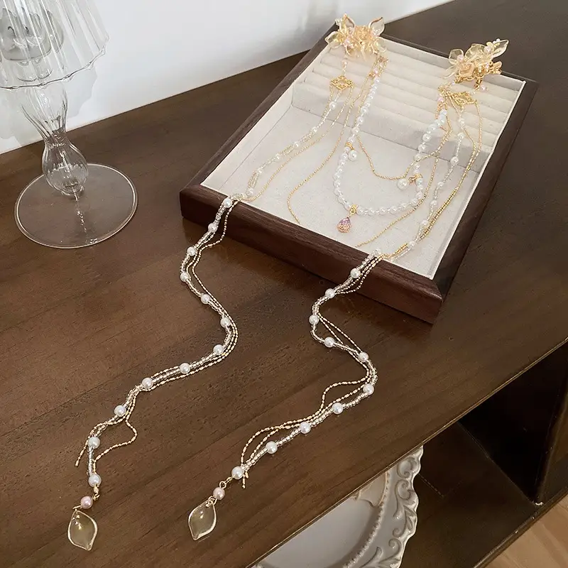 Women's Pearl Diamond Flower Long Tassel Hairpin