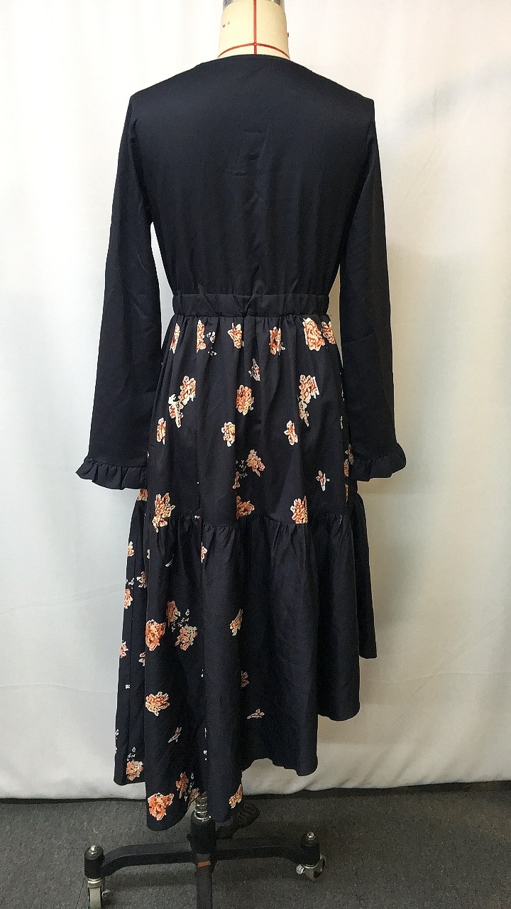 Western Denim Ethnic Style Flower Vintage Print Dress