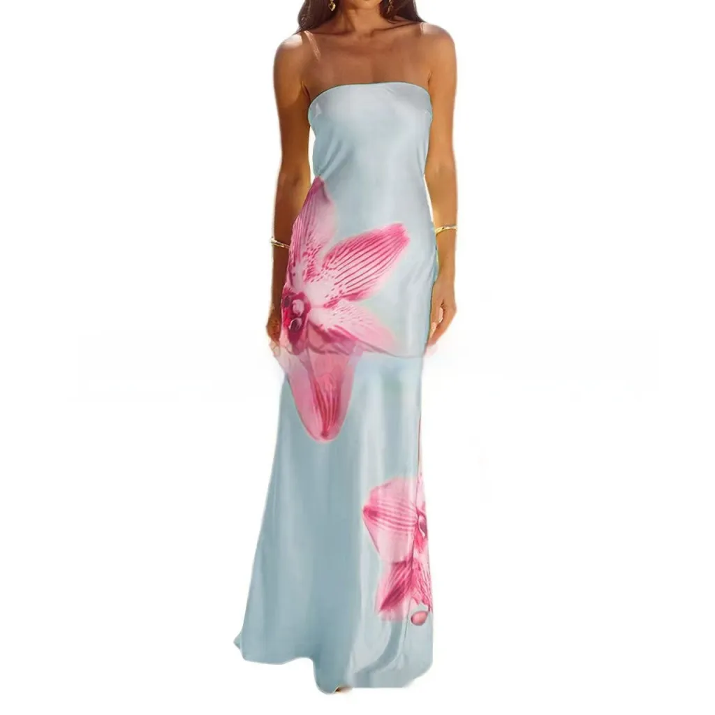 Women's Tube Top Hollow Backless Dress - Light Blue