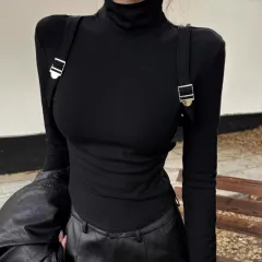 Turtleneck Long Sleeve T-shirt Women's Slim Bottoming Shirt - Black - View 1