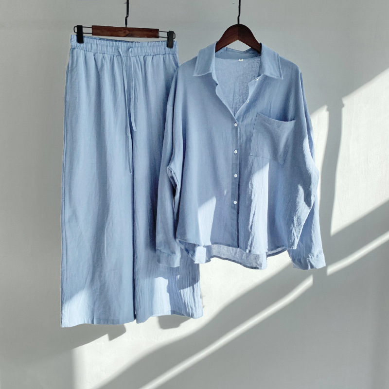 Cotton And Linen Shirt Outfit Waist Loose Trousers