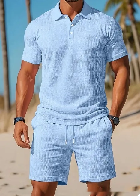 Men's Casual Beach Mesh Lapel Set Summer