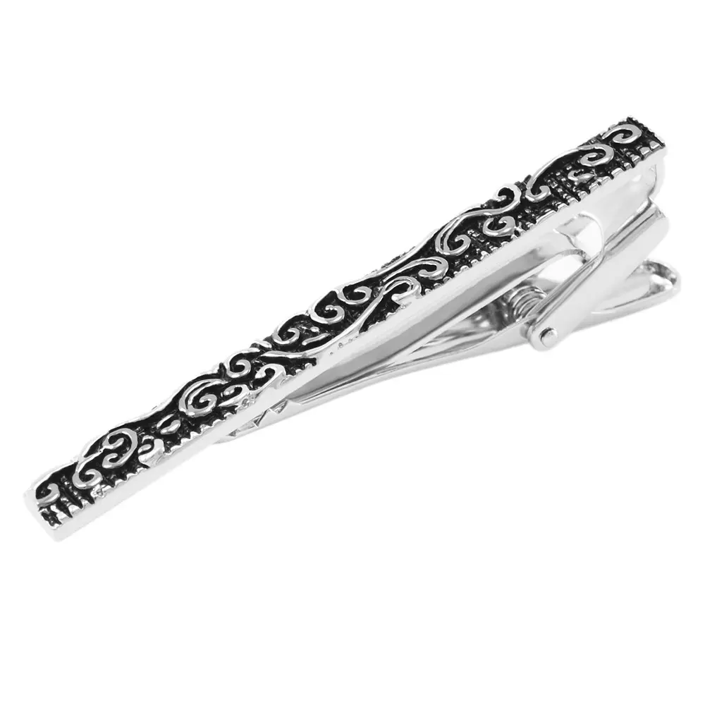 Metal Simplicity Retro Black Roman Texture Neckline Clip Men's Tie Clip Cufflinks