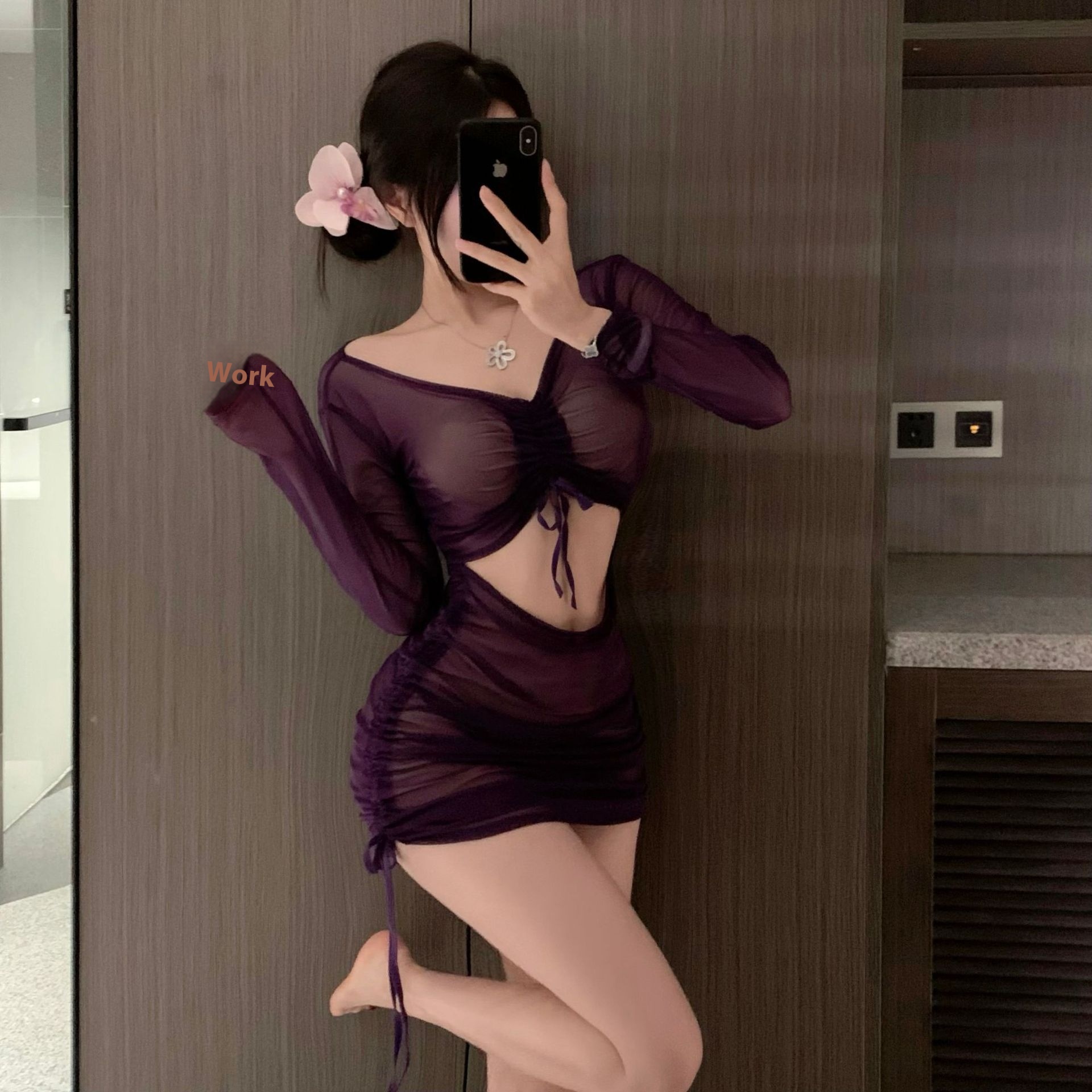Mesh See-through Long Sleeve Hip Skirt Nightclub Tube Top