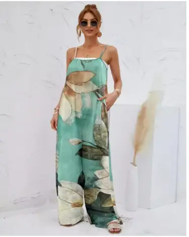 Women's Printed Suspender One-piece Trousers Loose