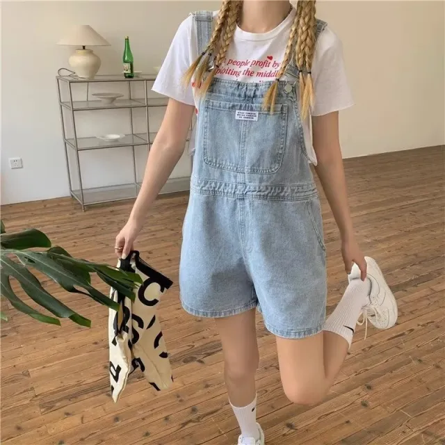 Anti Aging Elegant Design Sense Denim Suspender Shorts Women's Summer Blue - Shop at LoveMi