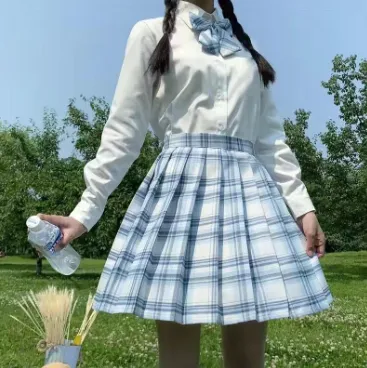 Japanese College Style Long Short Sleeved Pleated Skirt Undead Chuan Ge Skirt L - Shop at LoveMi