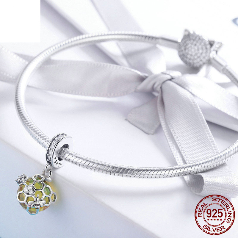 Sterling Silver S925 Honeycomb Pendant Beaded Bracelet Necklace Accessories