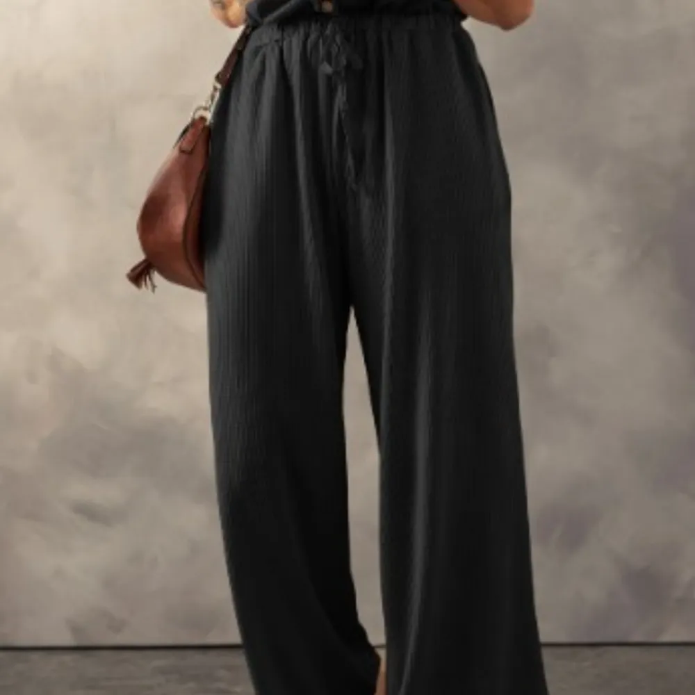 Pale Khaki Knotted Straps Button Textured Drawstring Jumpsuit