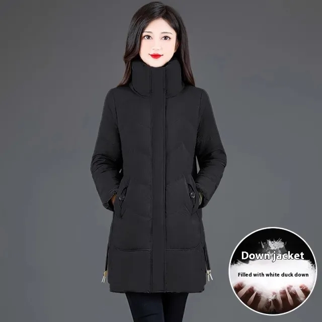 Loose Mid length High Collar Warm Cotton Coat Jacket Black - Shop at LoveMi
