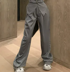 Suit Women's Pleated Tube Top Wide Leg Pants Wide Leg Pants Gray - Shop at LoveMi
