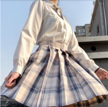 Japanese College Style Long Short Sleeved Pleated Skirt Chaohui Plaid Skirt - Shop at LoveMi