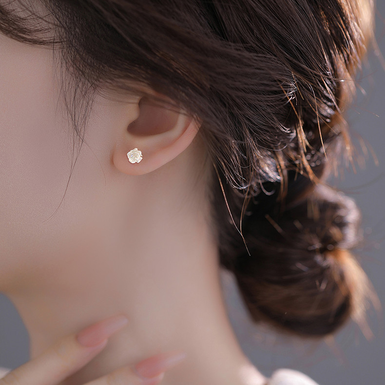 S999 Sterling Silver Color Camellia Stud Earrings