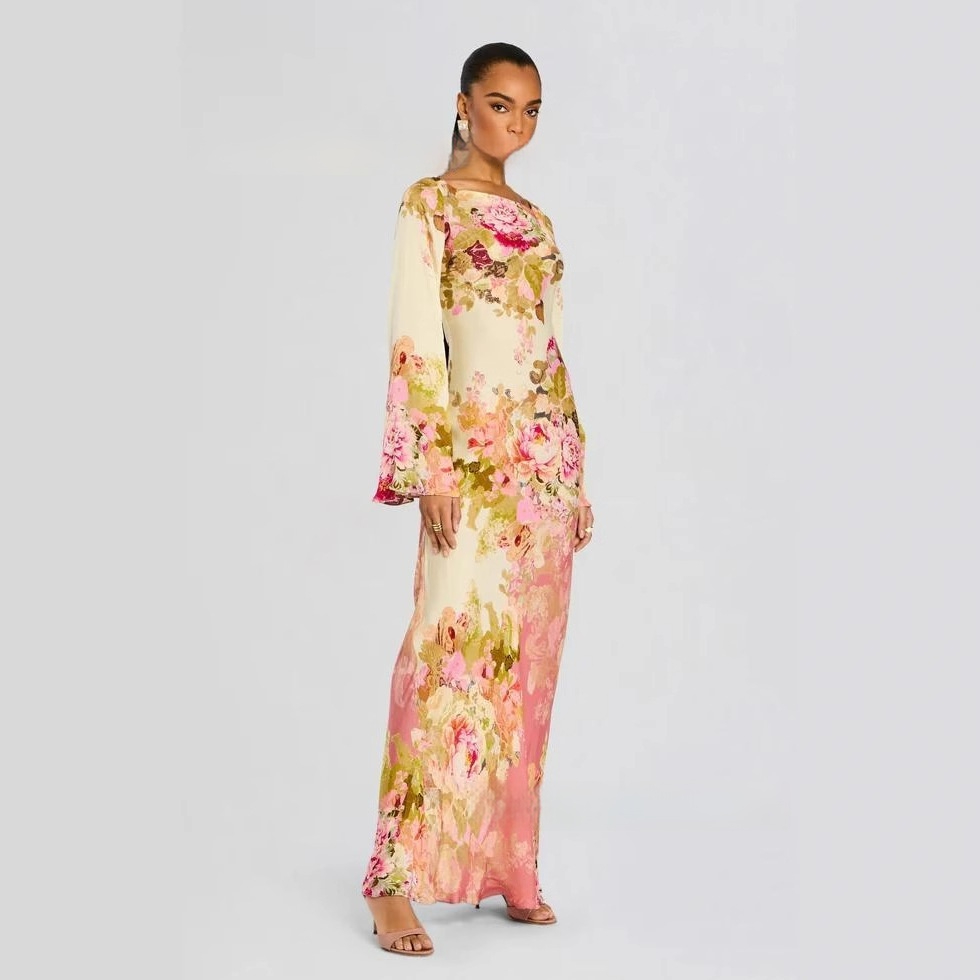 Printed Long Sleeve Horn Dress