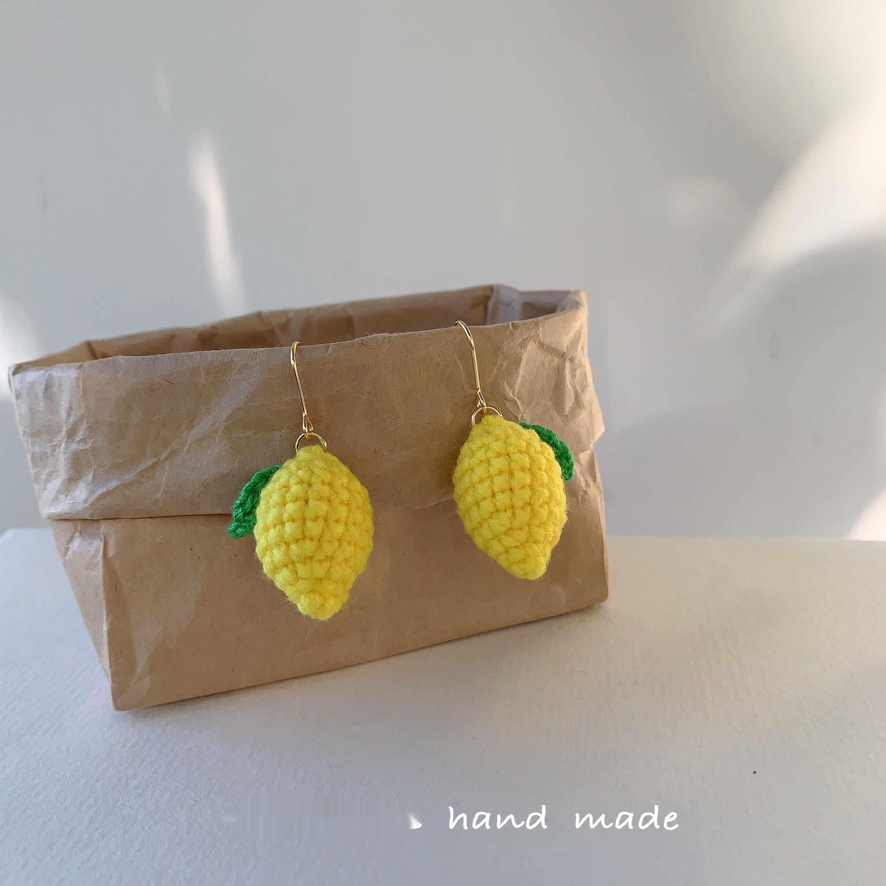 Super Q Lemon Handmade Knitted Crochet Hook Cute Earrings