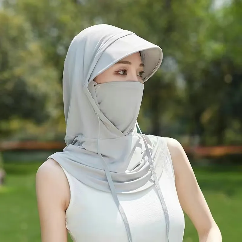 Anti-ultraviolet Outdoor Ice Silk Veil Cover Full Face Sun Mask - Upgrade Light Grey