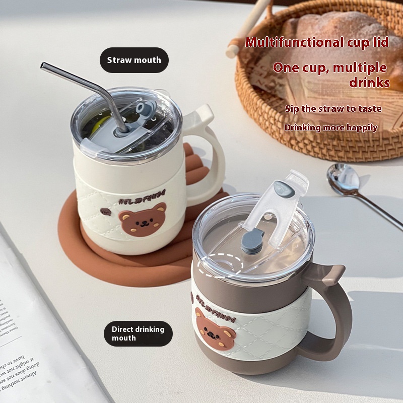 304 Mug With Cover With Spoon Double-layer Coffee Cup