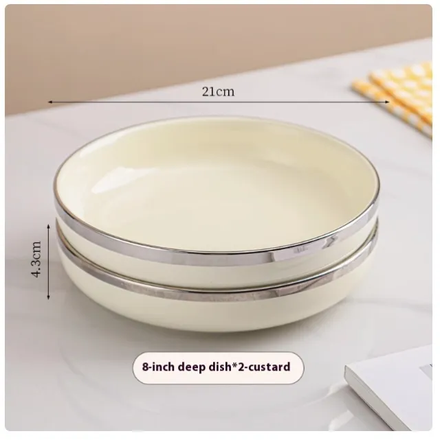 Cream Style Ceramic Plate Dishes Household Silver Milk Yellow 2Pcs - Shop at LoveMi