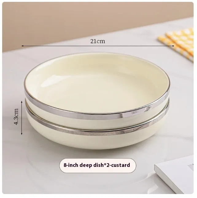 Cream Style Ceramic Plate Dishes Household - Silver Milk Yellow 2Pcs