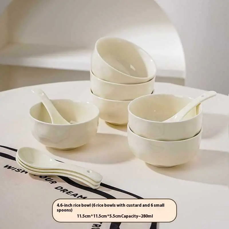 Household Bowl Rice Bowl Ceramic Set Cream Good-looking Tableware