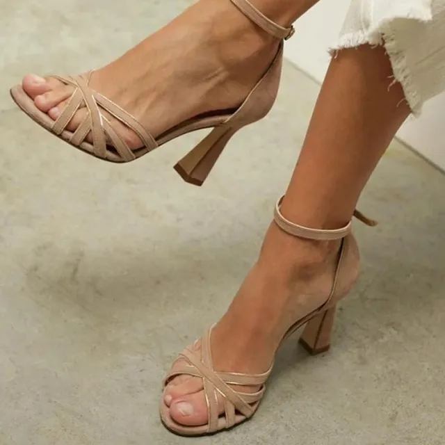 High Heel 40 43 Peep Toe Suede Bag Heel Elegant Women's Sandals Apricot - Shop at LoveMi