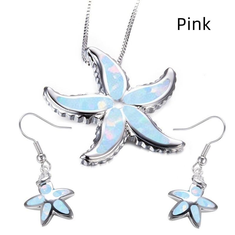 Women's Fashion Opal Starfish Necklace Earings Set