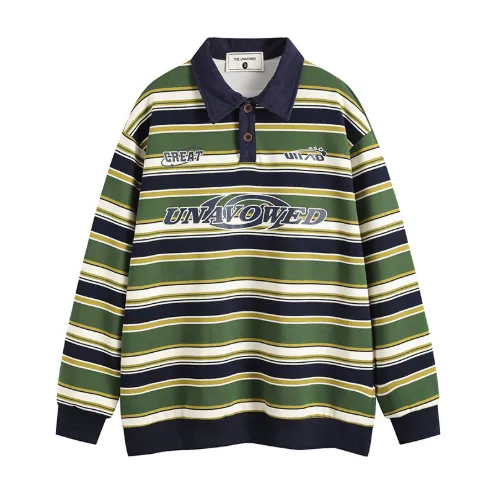 Vintage Matcha Green Striped Sweater Polo Collar Jacket Green - Shop at LoveMi