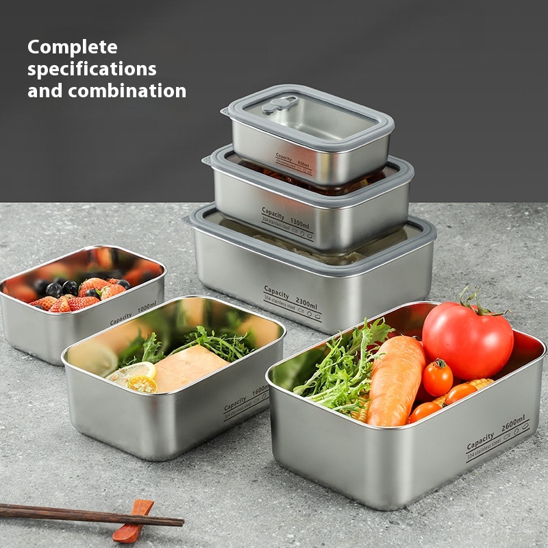 304 Stainless Steel Visual Glass Cover Crisper Large Capacity