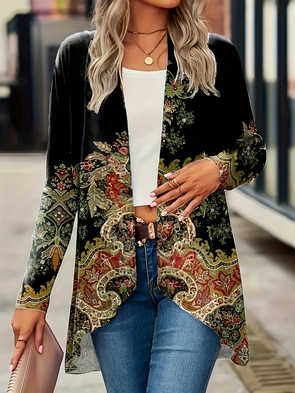 Plant Flower Printed Women's Cloak And Windbreaker - Picture Color 01
