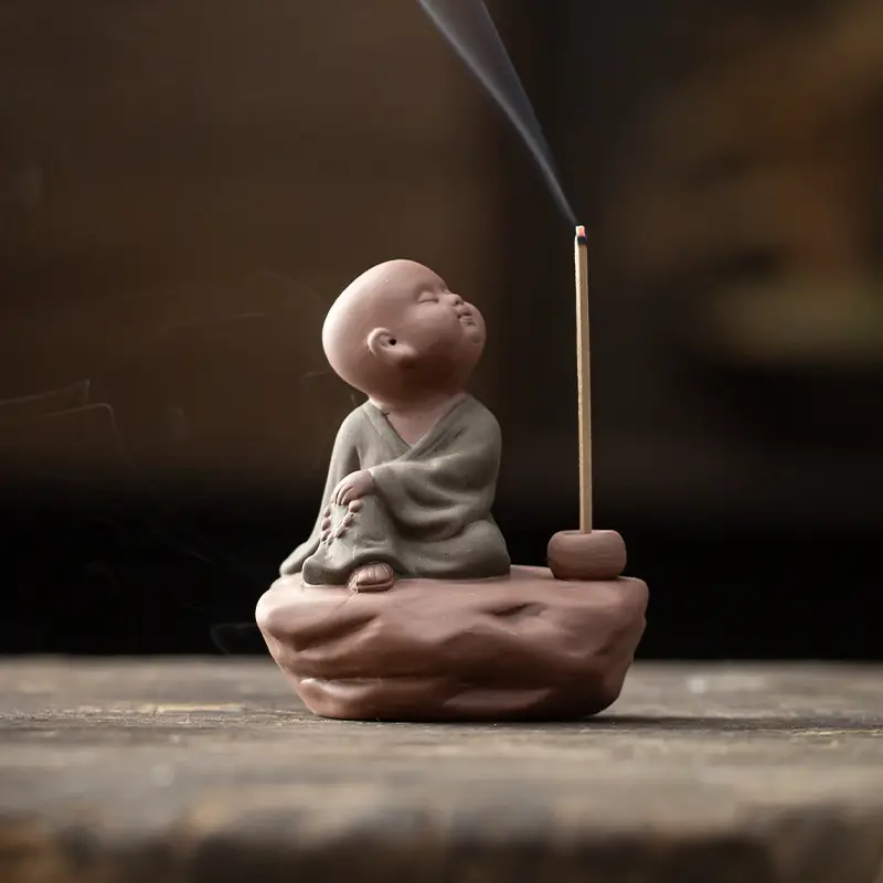 Creative Ceramic Chinese Zen Little Monk Line Incense Burner Decoration Home Agarwood
